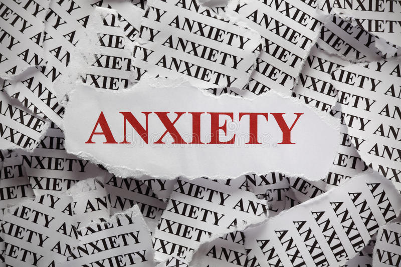 anxiety torn pieces paper word concept image close up