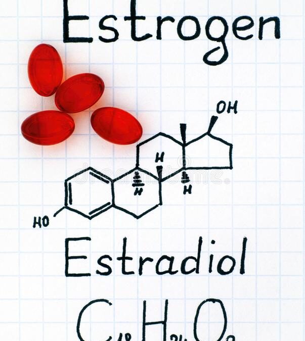 chemical formula estrogen estradiol e red pills close up