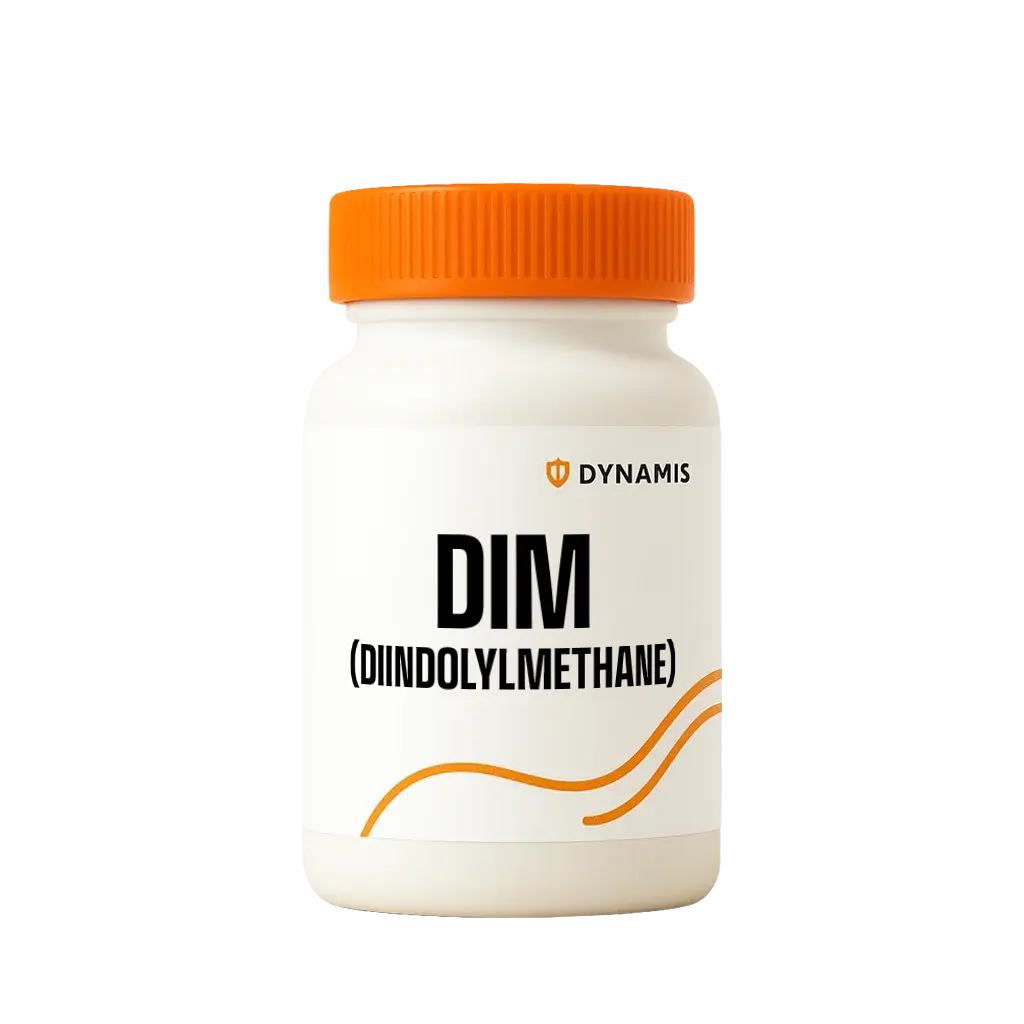 Dynamis DIM (diindolylmethane) bottle with an orange cap