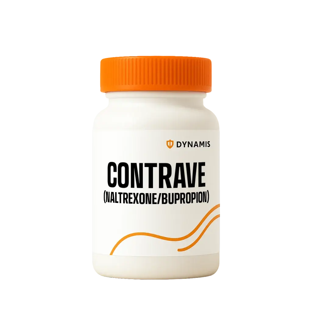 Dynamis Contrave (naltrexone/bupropion) bottle with an orange cap