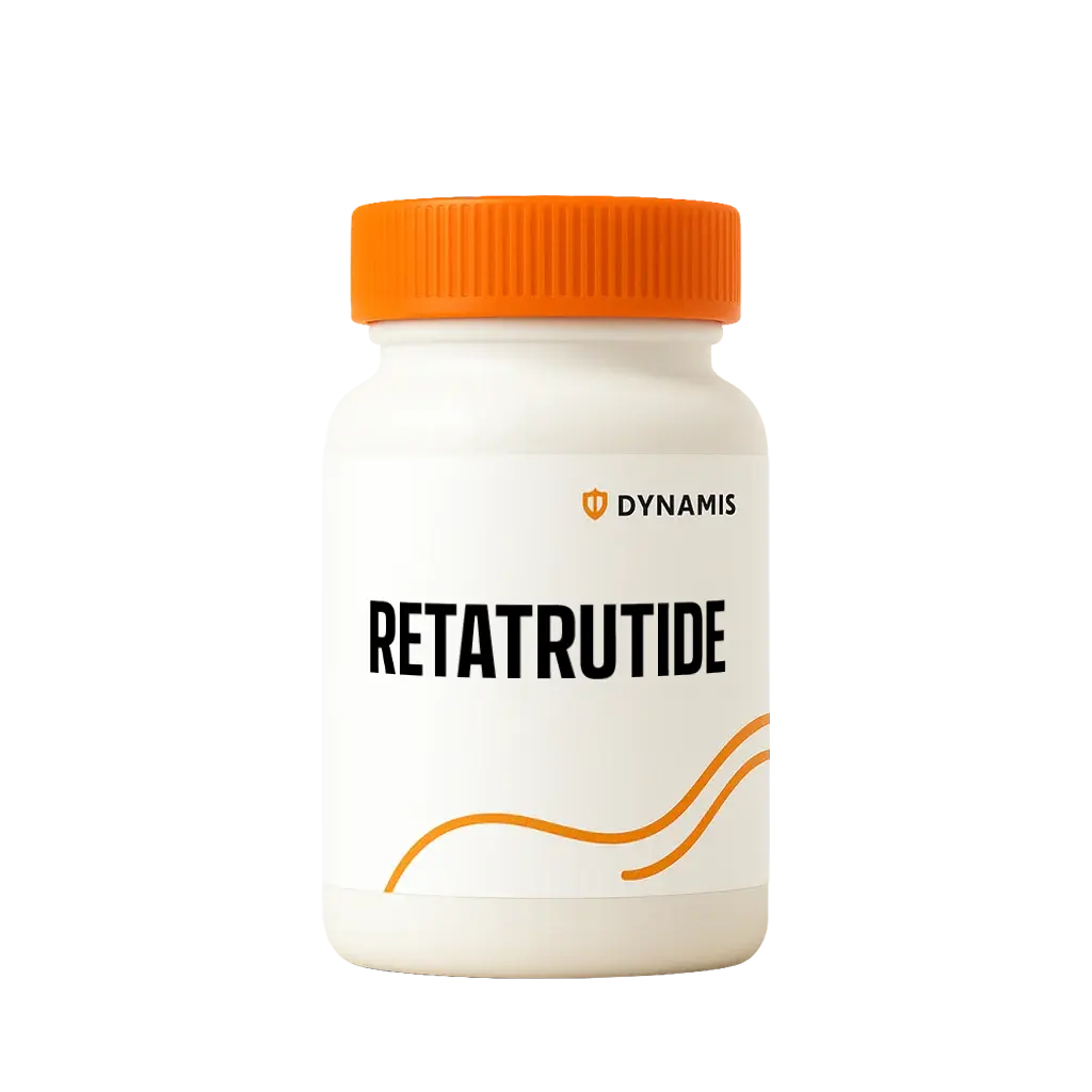 Dynamis Retatrutide bottle with an orange cap